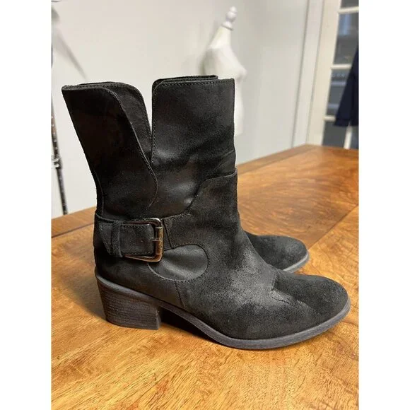 Donald J Pliner Women’s 8.5 Donata Cowboy Boot Distressed Suede Leather Black - Picture 11 of 11